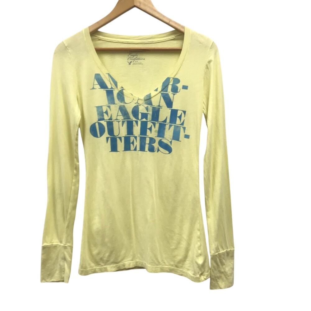 Ameican Eagle Outfitters Top Womens Small Yellow Blue